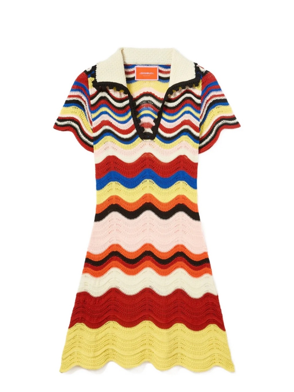 NWT La DoubleJ Multicolor Chevron Polo Dress - Red/Yellow/Blue size Small